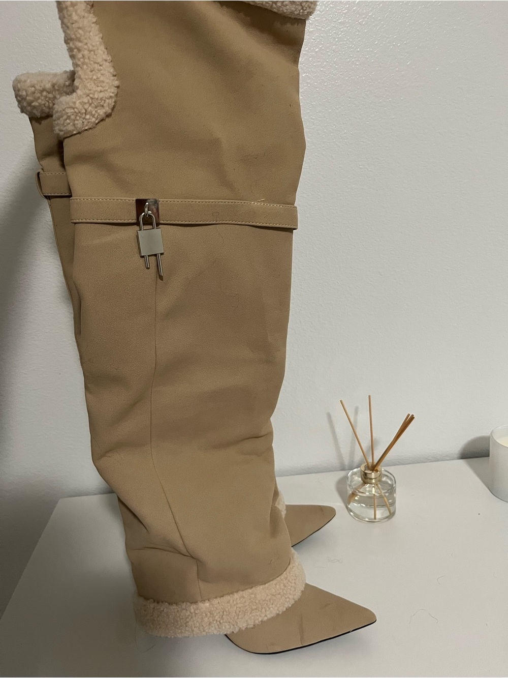 Women’s Tan Shearling-Trimmed Boots